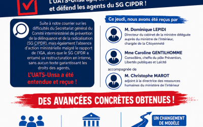 SG CIPDR : les revendications de l’UATS-UNSA entendues, des avancées concrètes obtenues